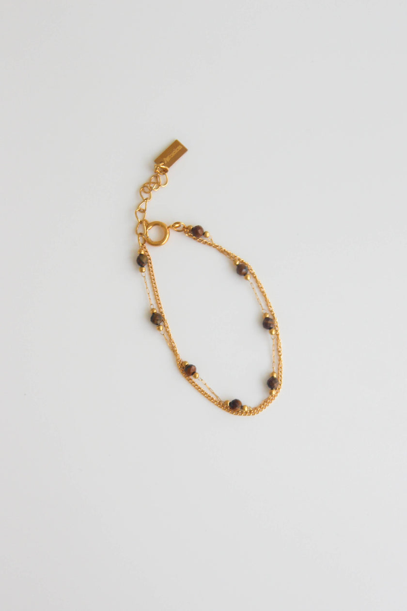 Pulseira Dupla de Pedras Naturais Castanhas Pequeninas