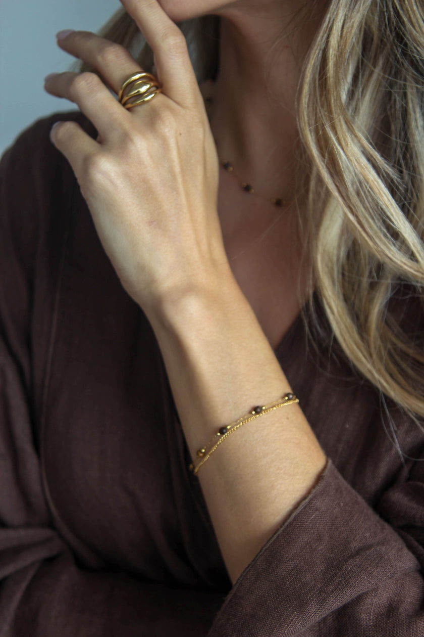 Pulseira Dupla de Pedras Naturais Castanhas Pequeninas