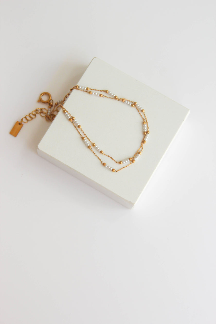 Pulseira Dupla de Esferas e Pérolas Pequeninas