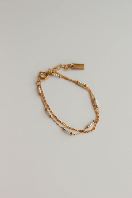 Pulseira Dupla de Esferas e Pérolas Pequeninas