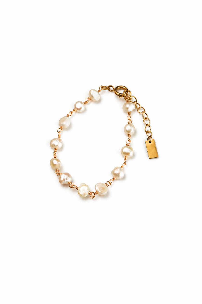 Pulseira em Aço com Pérolas Naturais