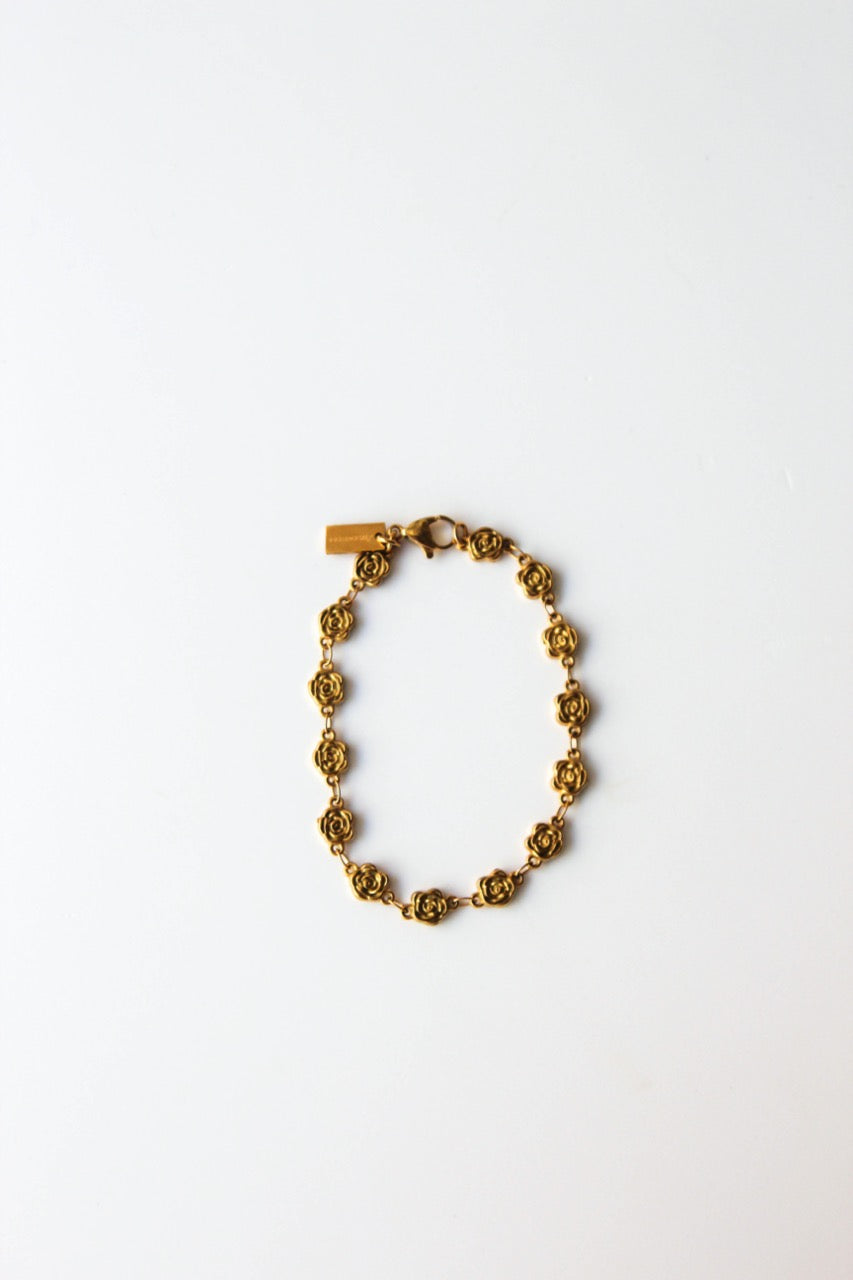 Pulseira em Aço Dourado de Pulso com Rosas