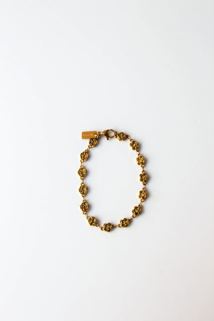 Pulseira em Aço Dourado de Pulso com Rosas