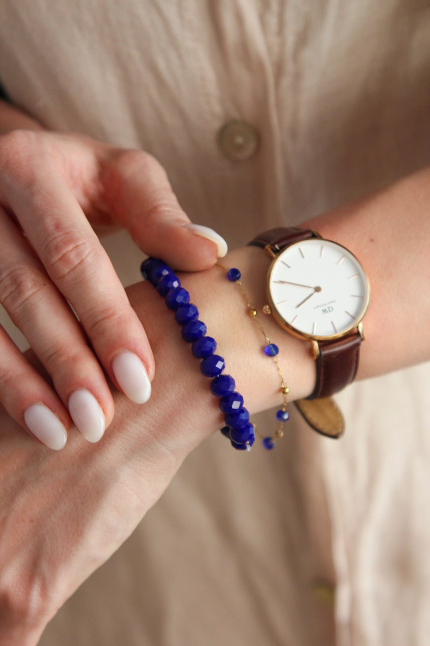 Pulseira em Aço com Cristais Azuis Marinhos