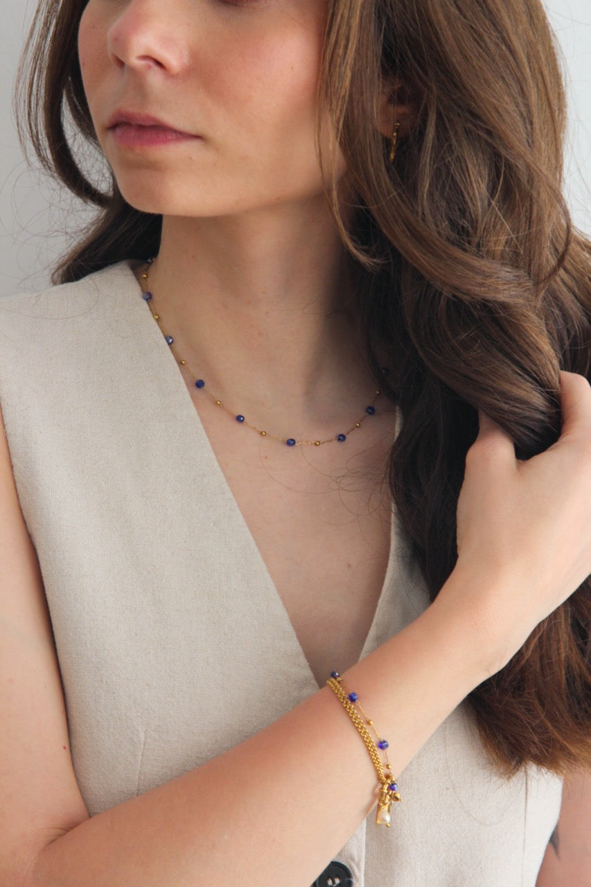 Pulseira em Aço com Cristais Azuis Marinhos