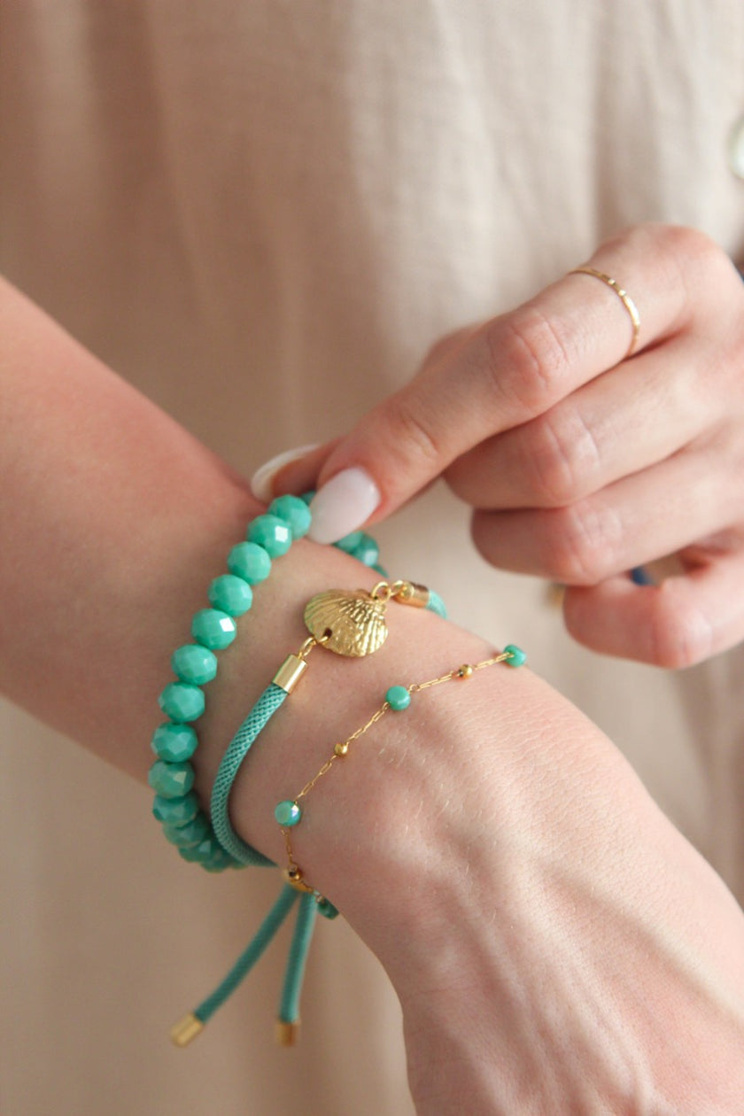 Pulseira em Aço com Cristais Verde Água