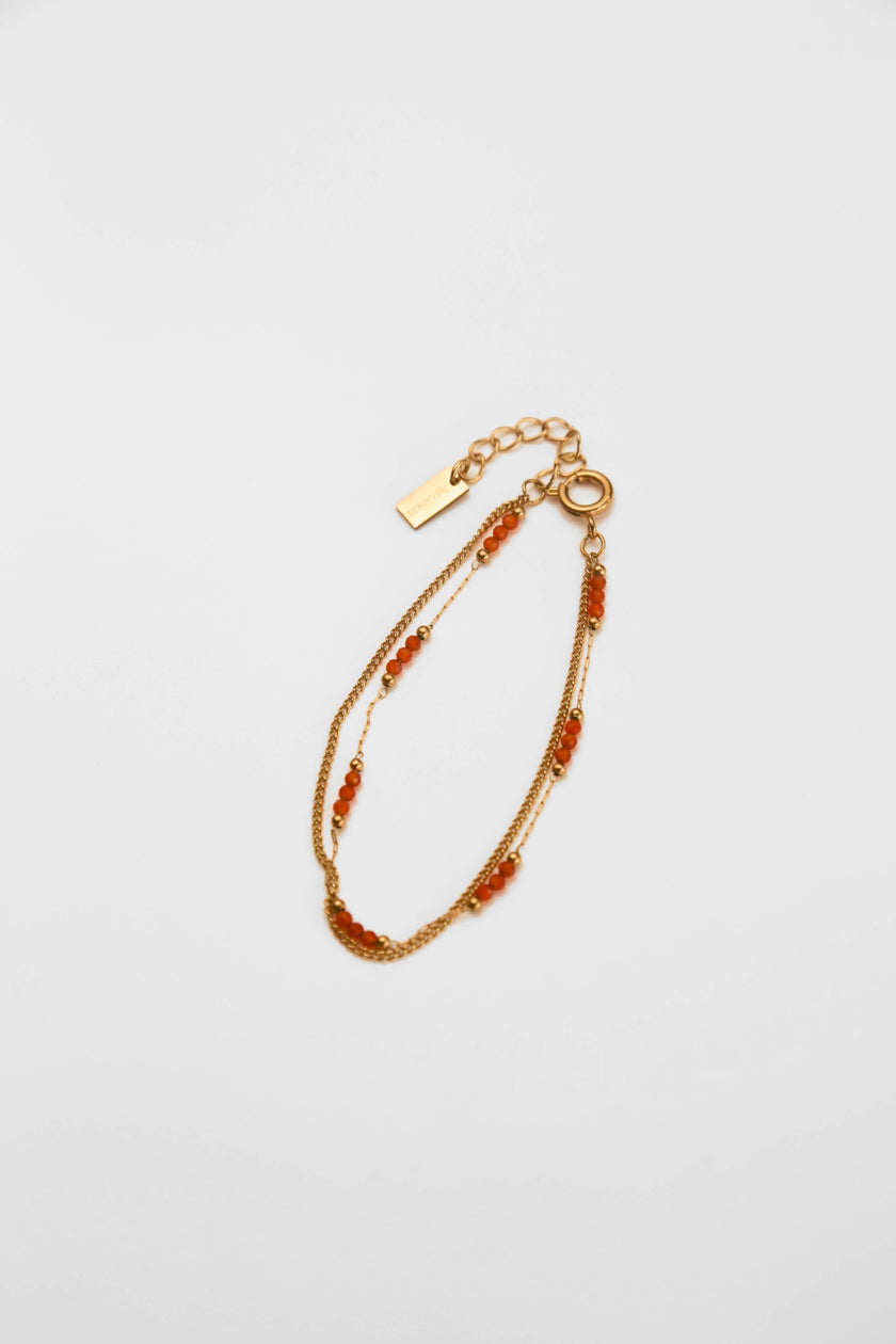Pulseira Dupla em Aço com Pedrinhas Cornalina