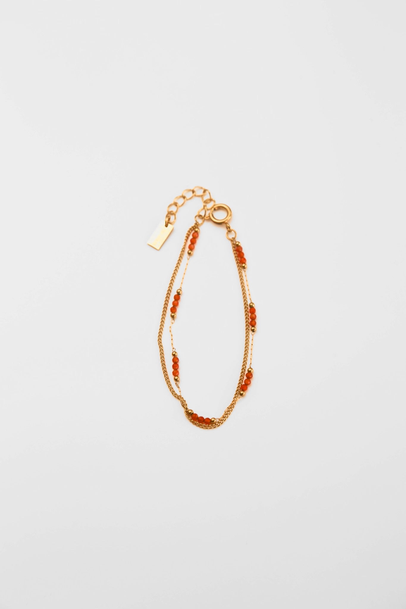 Pulseira Dupla em Aço com Pedrinhas Cornalina