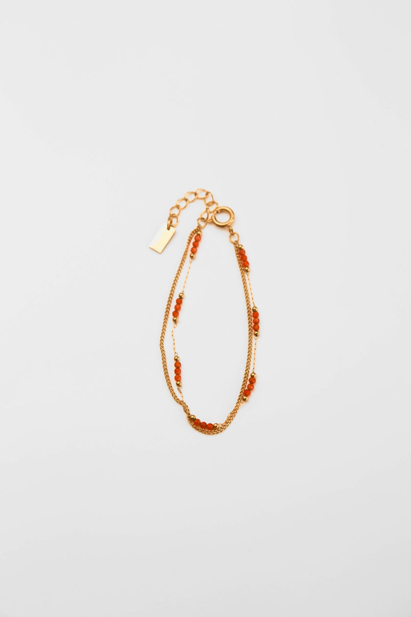 Pulseira Dupla em Aço com Pedrinhas Cornalina