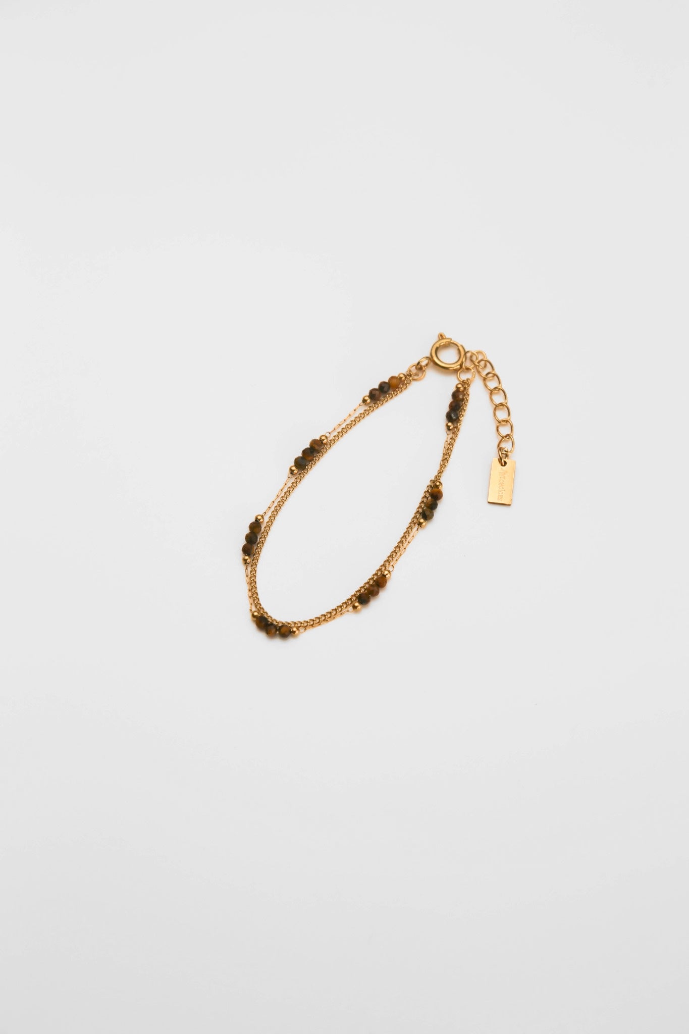 Pulseira Dupla em Aço com Pedrinhas de Olho de Tigre