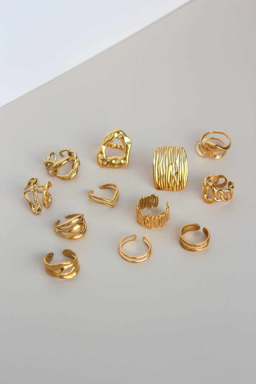 Anel em Aço Dourado Robusto Duplo com Abertura