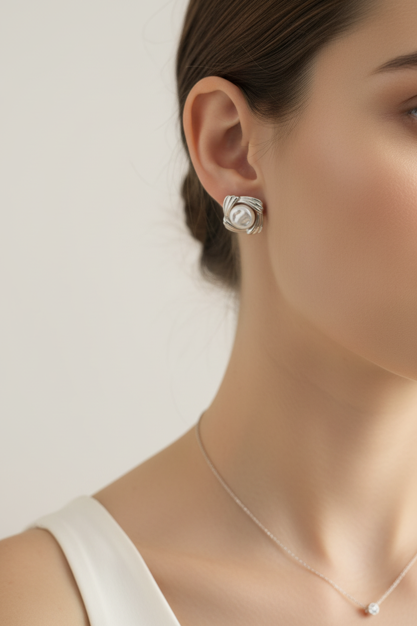 Brincos Prateados com Pérola - Lifestyle