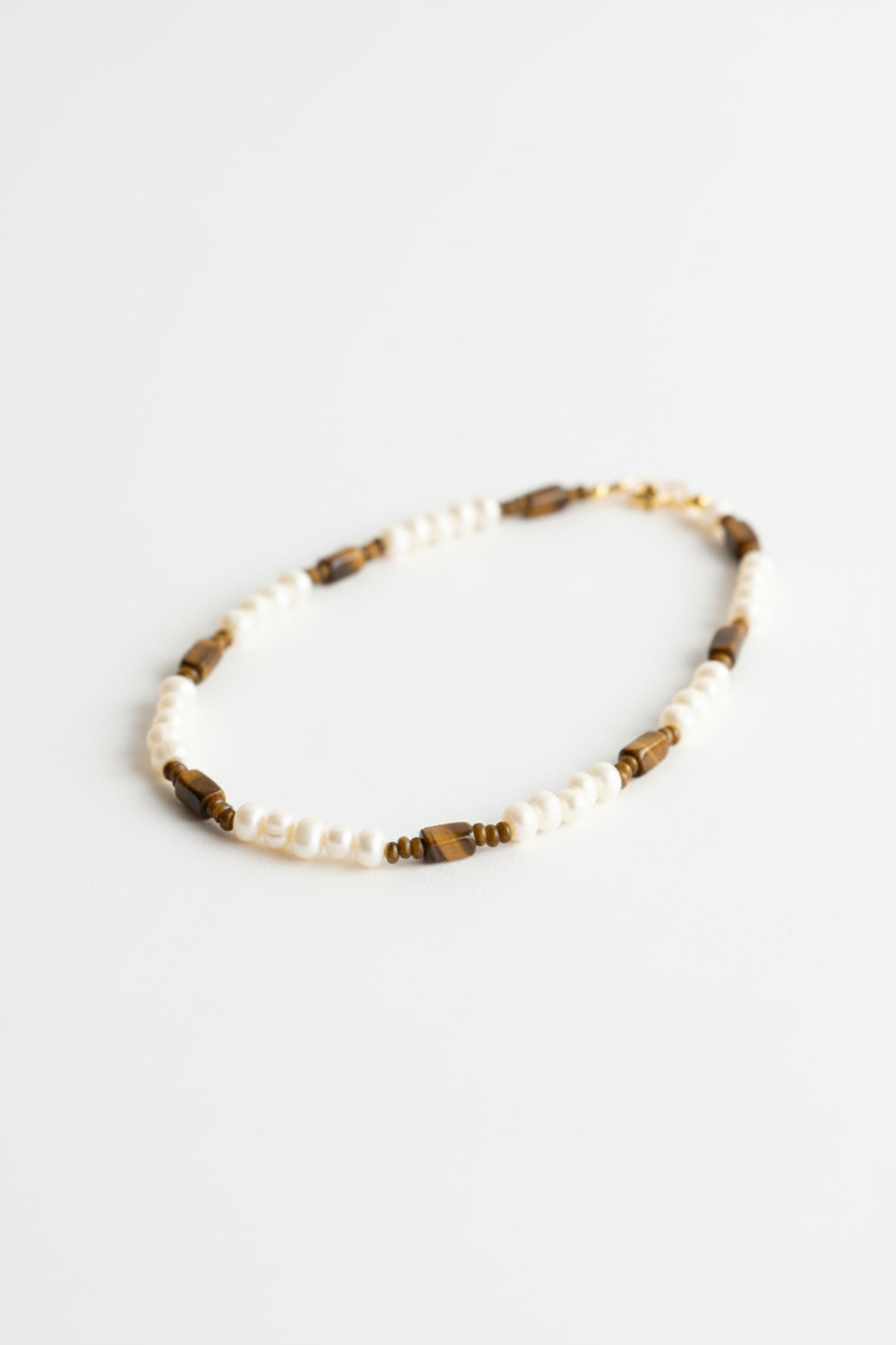 Colar Pérolas Olho de Tigre