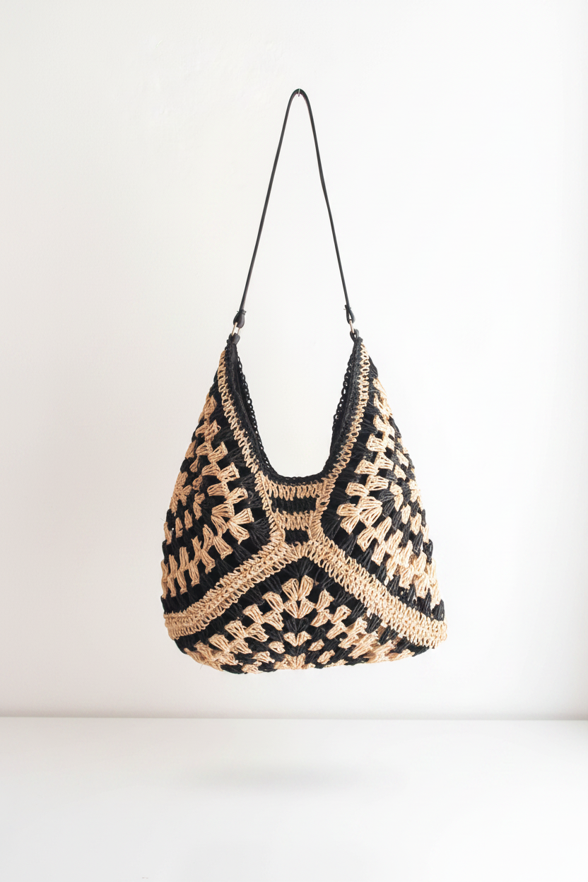 Mala crochet preta sem braço