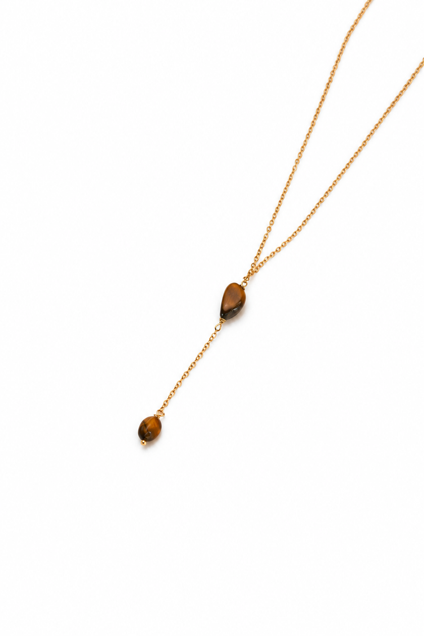 Colar Minimalista com Duas Pedras Olho de Tigre
