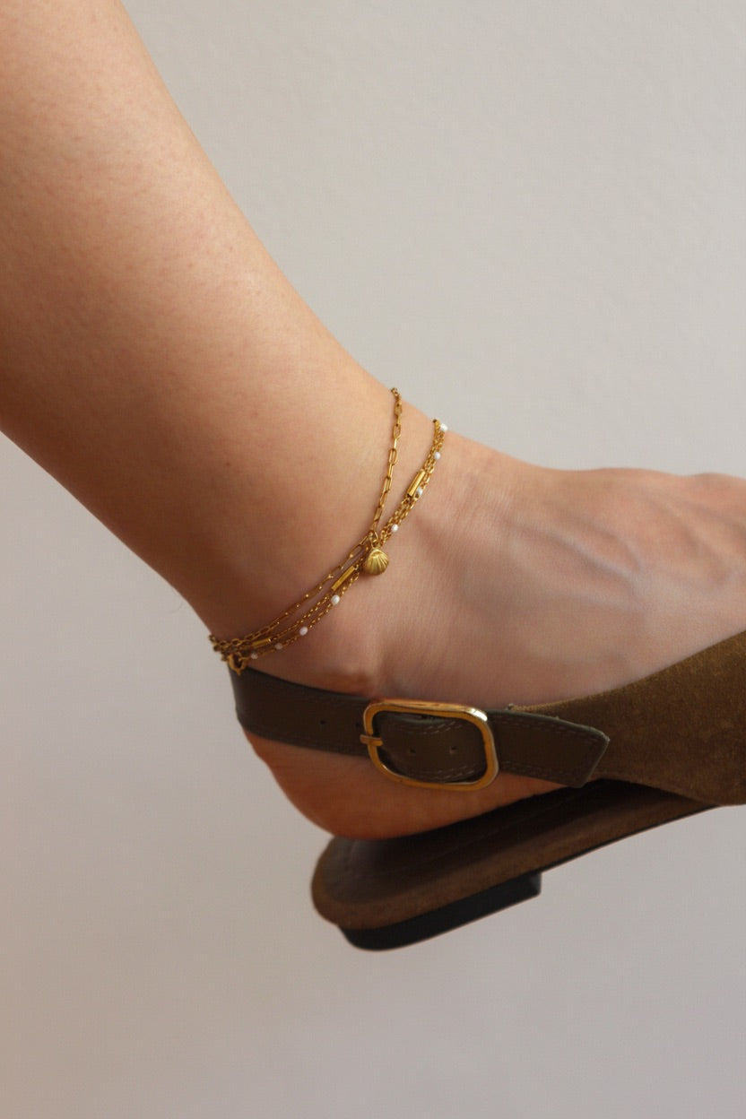 Pulseira de Pé 2 em 1 em Aço com Malha Rectangular e Pendente