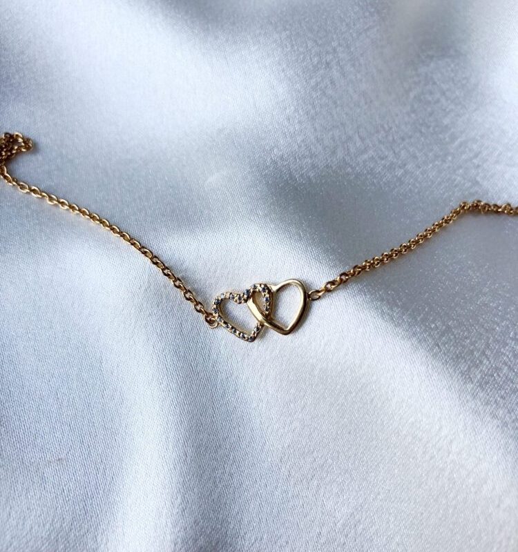 Pulseira Hadir com Coração em Prata com Banho de Ouro 24K e Zircónias