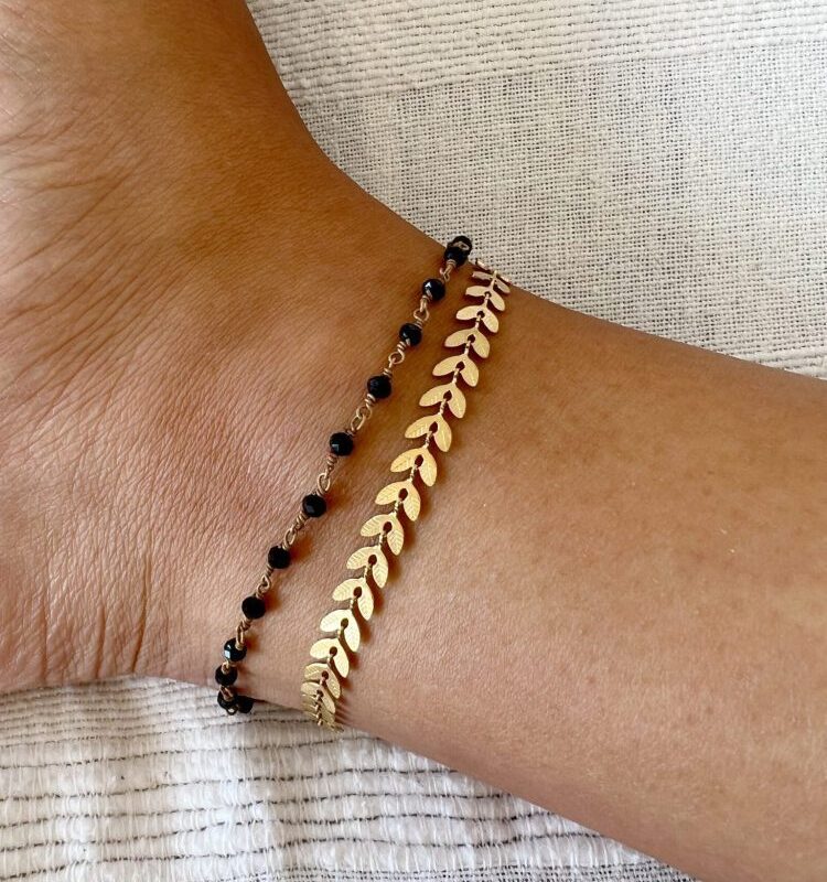 Pulseira para o Pé/Pulso em Aço Dourada Escama | Pulseira em Aço Preta