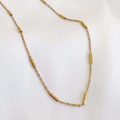 Colar em Aço Dourado com Cilindros