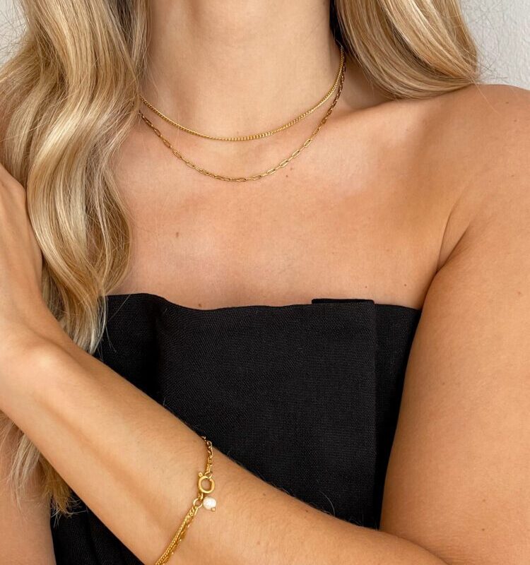 Conjunto Minimalista em Aço Colar e Pulseira Duplos