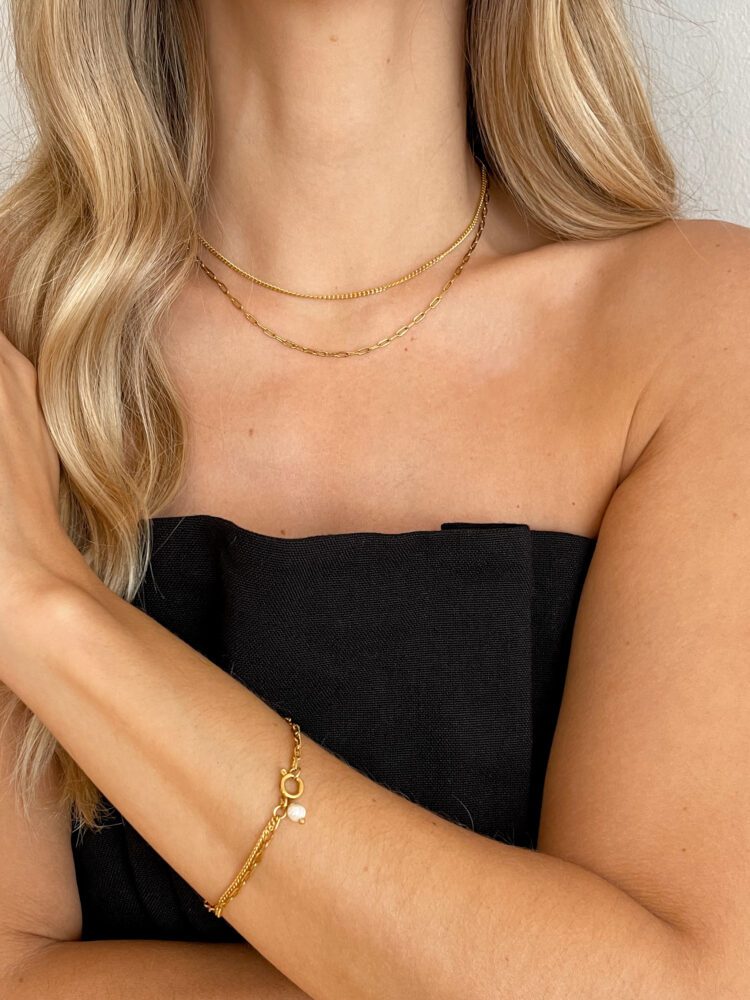 Conjunto Minimalista em Aço Colar e Pulseira Duplos