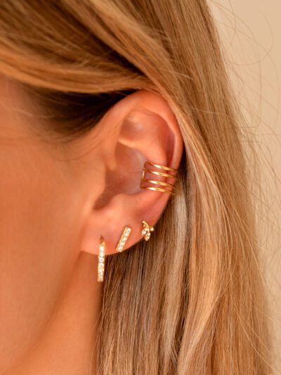 Earcuff em Aço Dourado Quádruplo