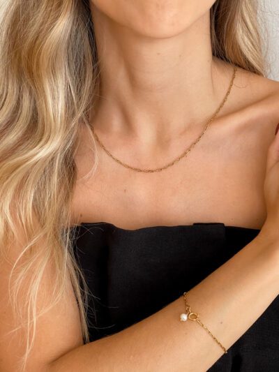 Conjunto em Aço Colar e Pulseira com Malha Rectangular Pequenina